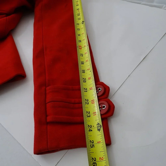 Tulle Red Wool Blend Peacoat Trench Coat Women Size S Button Closure FLAWS - Picture 10 of 15